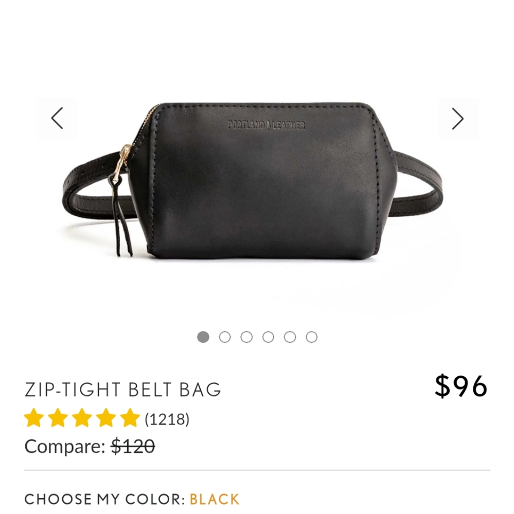 Portland Leather Zip-Tight Belt Bag Black